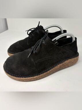 BIRKENSTOCK Womens EU40 US9 Gary Black Suede Lace Up Shoes Cork Footbed